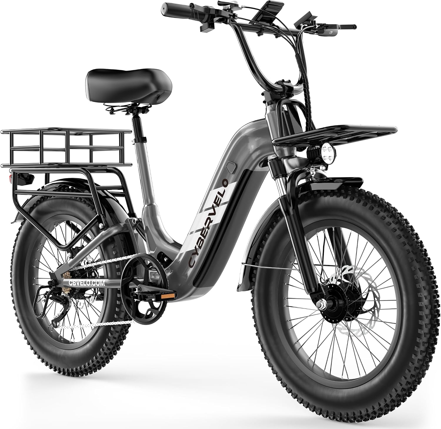 Cybervelo 1500W Motor Peak Electric Bike for Adults and Teenagers, 48V 20AH Removable Battery Step Thru EBike, 30+MPH, 80 Miles Max Range, 20' Fat Tire Adult Electric Bicycles for 7 Speed