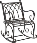 SAFAVIEH Outdoor - Medrano Iron Rocking Chair - Black Rust Iron Metal - Vintage Ornate Scrollwork Design - Ideal for Patio, Deck, Porch, Garden, 15' Seat Height (PAT5030E)