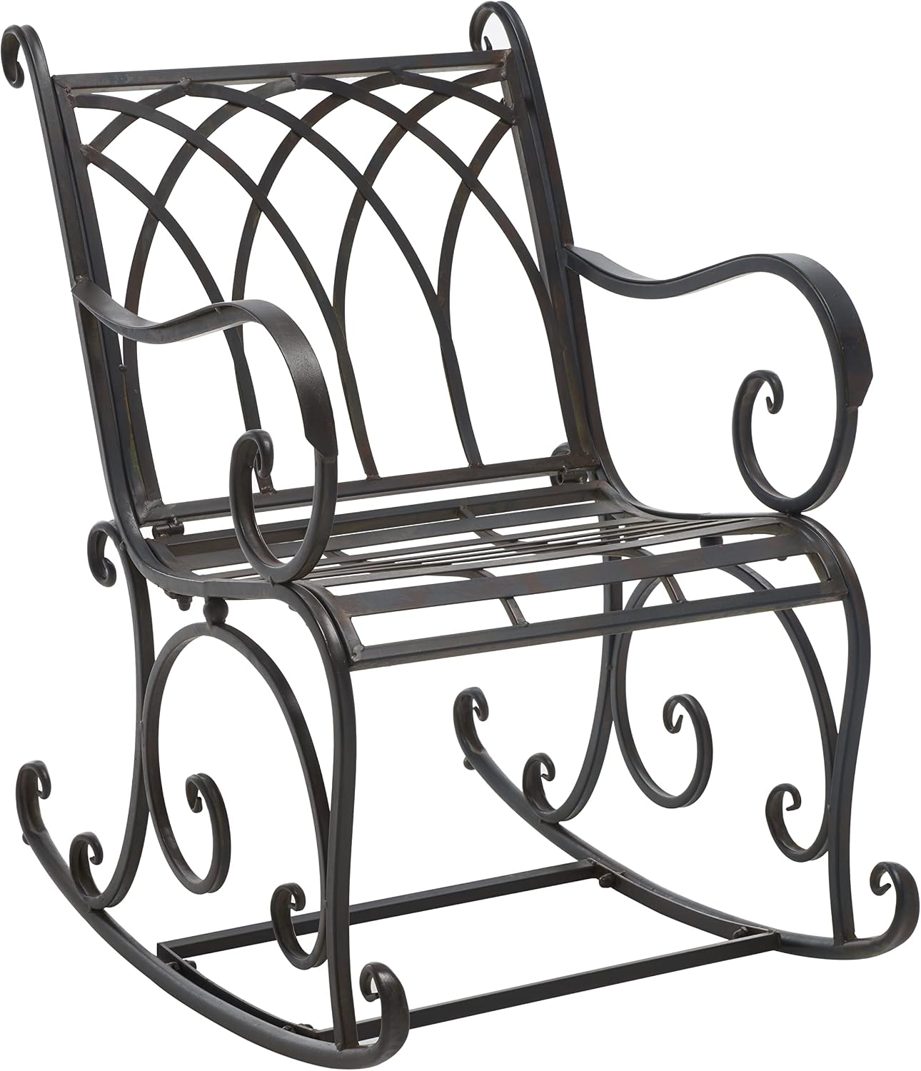 SAFAVIEH Outdoor - Medrano Iron Rocking Chair - Black Rust Iron Metal - Vintage Ornate Scrollwork Design - Ideal for Patio, Deck, Porch, Garden, 15' Seat Height (PAT5030E)