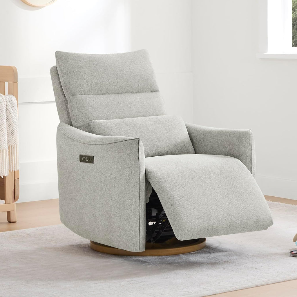 CHITA Swivel Rocker Recliner Chair, Power Nursery Glider Recliner, Nursery Rocking Chair with Adjustable Power Headrest, FSC Certified, Solid Wood Base, Crockery (Gray)