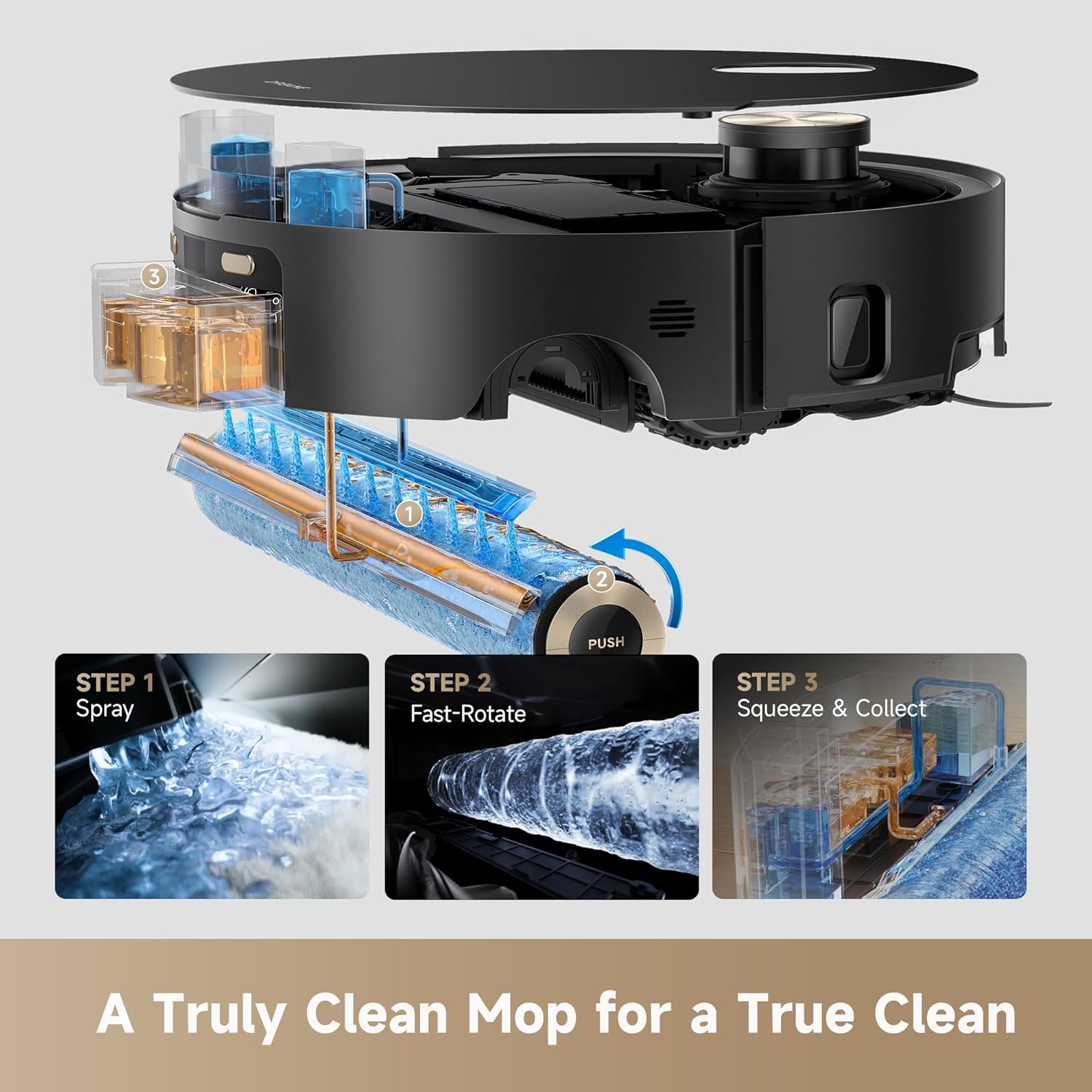 DREAME Aqua10 Roller AE Robot Vacuum, Roller Mop Fresh Water Mopping, Carpet-Safe Roller Guard, Auto-Empty, 30,000Pa Suction, 212℉ Hot Water Mop Washing, Hot Air Drying, 100% Detangling, Voice Control
