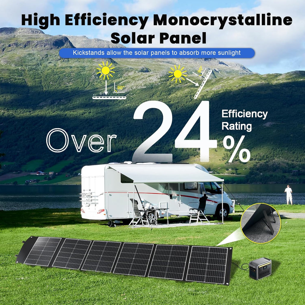 200 Watt Portable Solar Panel, Foldable Solar Panel Charger with Kickstands, QC3.0 USB-A USB-C & MC4 Output for Phone/Power Bank/Power Station, IP65 Waterproof for Camping Hiking RV Blackout