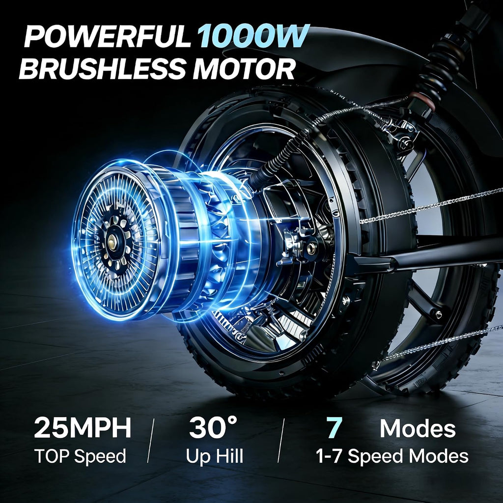 Moped Style Electric Bike for Adults-20 x 4.0 Fat Tire Ebike, Peak 1000W Motor, NFC & Password Unlock, Long Seat, 48V 18.2Ah Battery, Up to 28 MPH, UL 2849 Certified