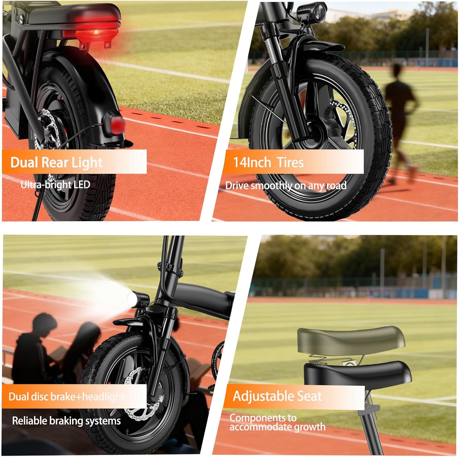 Electric Bike for Adults 500W Peak Motor, 14' Folding Ebike Max 23MPH, Electric Bicycle with 48V12AH Removable Battery, 35Mile PAS Range, Multi-Shock Absorption,UL 2849,Commuting Mini E Bikes