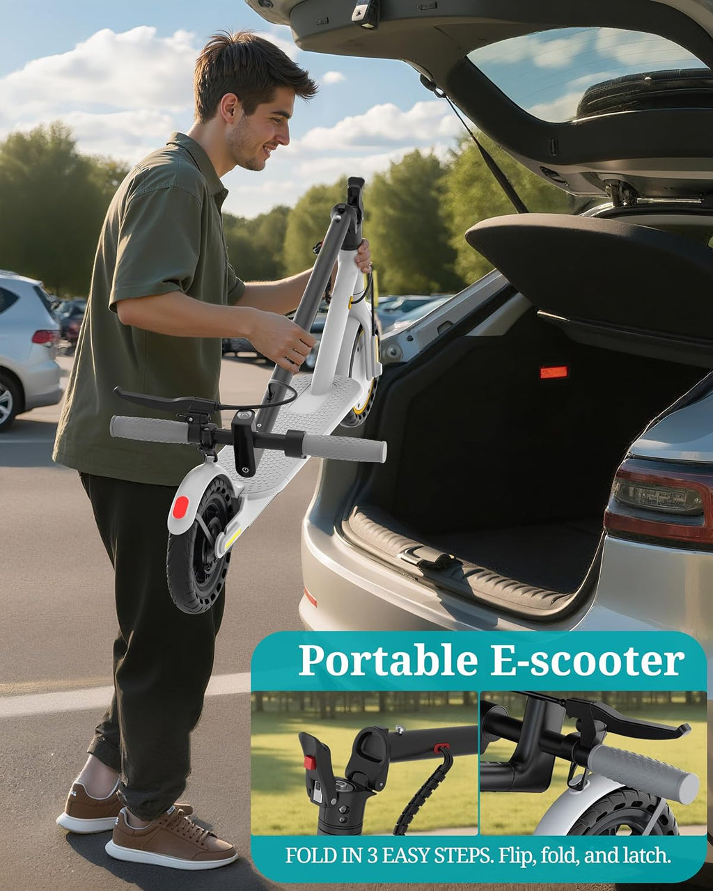 Qlaway Electric Scooter for Adults, 350W/500W Motor, 16-22 Miles Range, 8.5'/10' Solid Tires, Dual Braking & Suspension, Folding Portable Commuting E-Scooter with App