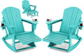 KINGYES Adirondack Rocking Chair Set of 2 with Retractable Ottoman and Cup Holders, HDPE Adirondack Rocker Patio Rocking Chair for Porch, Patio, Balcony, Aqua Blue