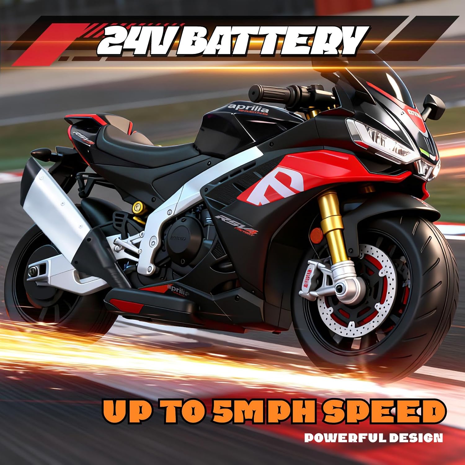 HEIMILI 24V Kids Motorcycle, Aprilia RSV4 Licensed Electric Ride on for 3-6 Years, 51' Large Motorbike with Training Wheels, Bluetooth, Speed 5mph, (Black, 24V(51 * 31 * 22))