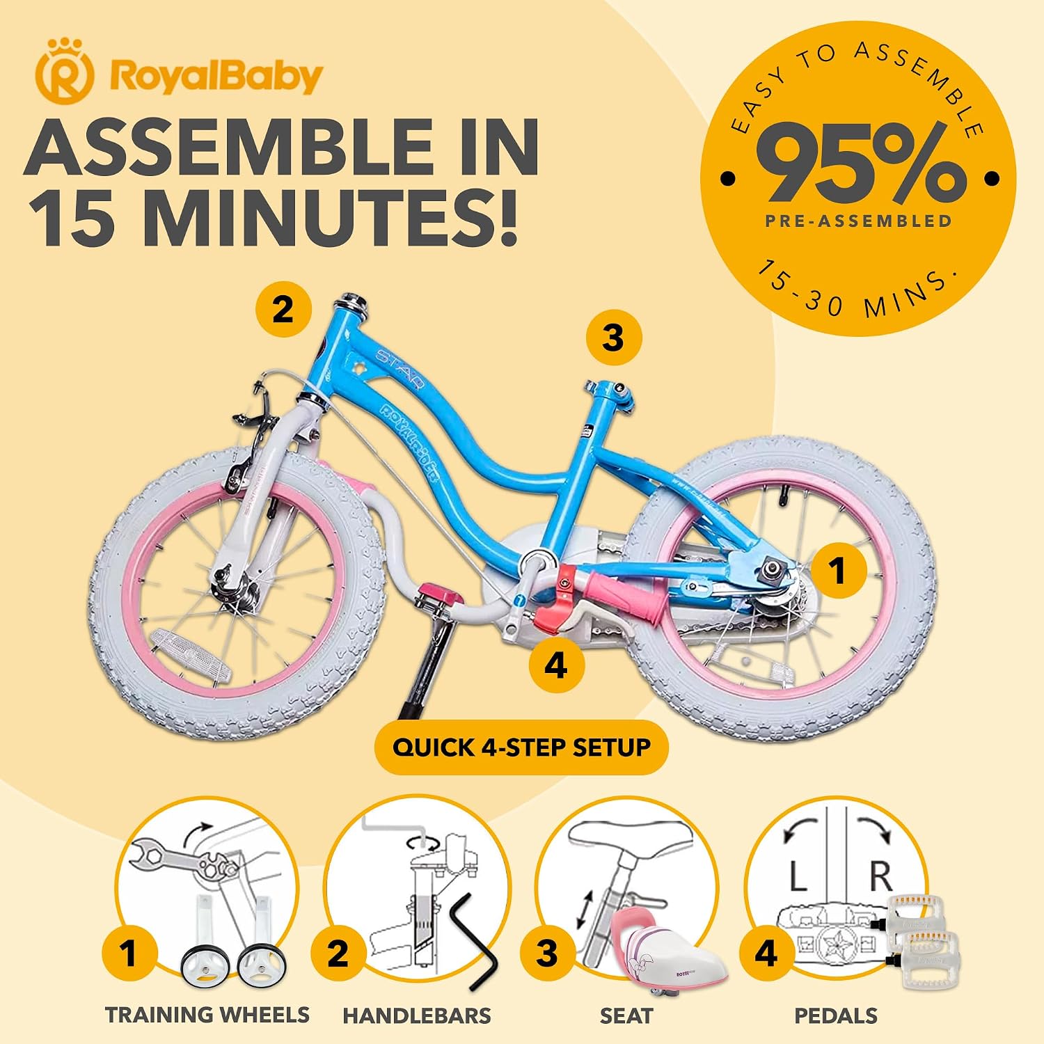 Royalbaby Stargirl Girls Bike with Training Wheels and Basket, Best Gifts for Girls. (Blue, 12 Inch)