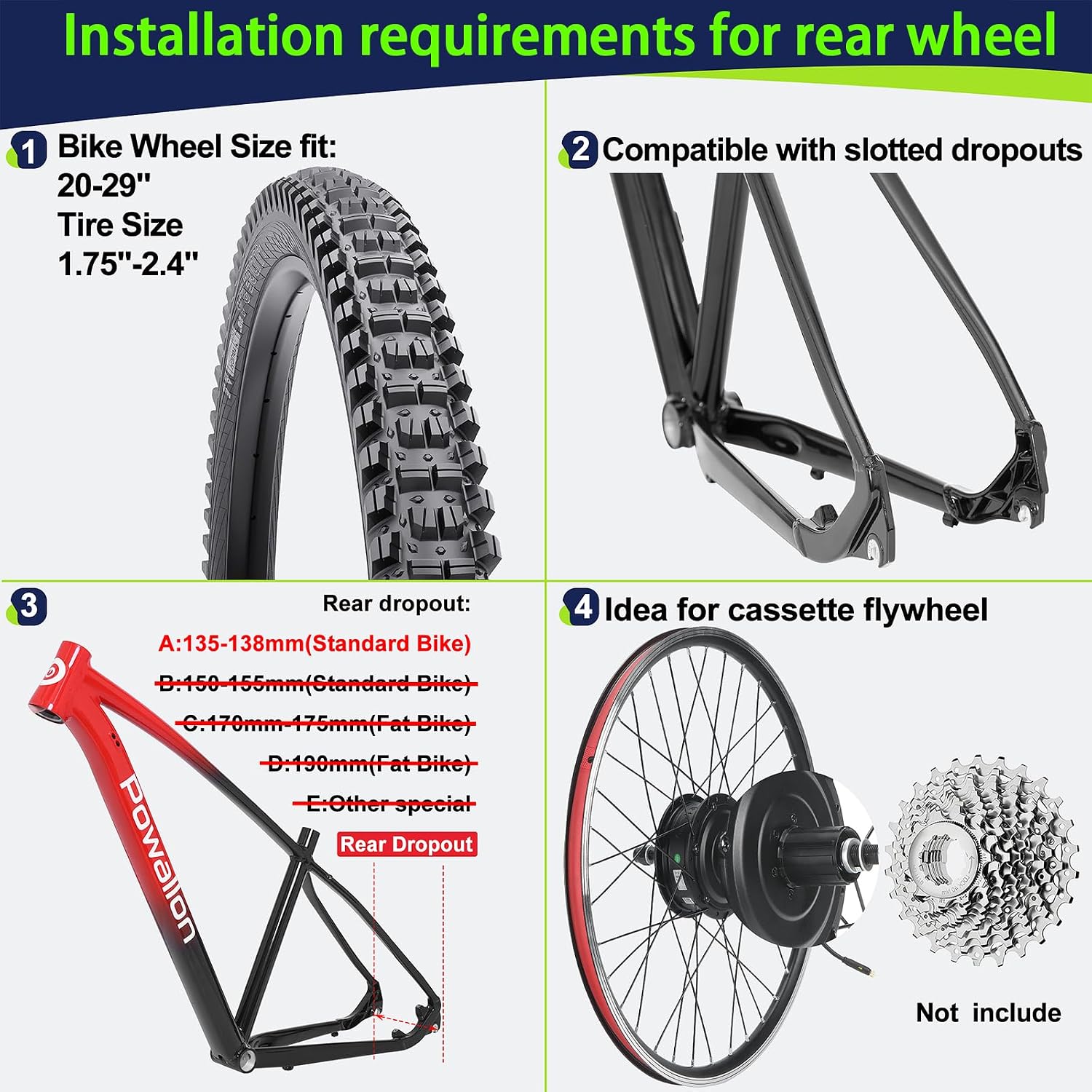 BAFANG 48V500W Electric Motor Kit, Rear/Front Drive Wheel Kit for 20' 24' 26' 27.5' 700C Bicycles, Compatible with Rim & Disc Brakes (100mm/135mm Hub Spacing)