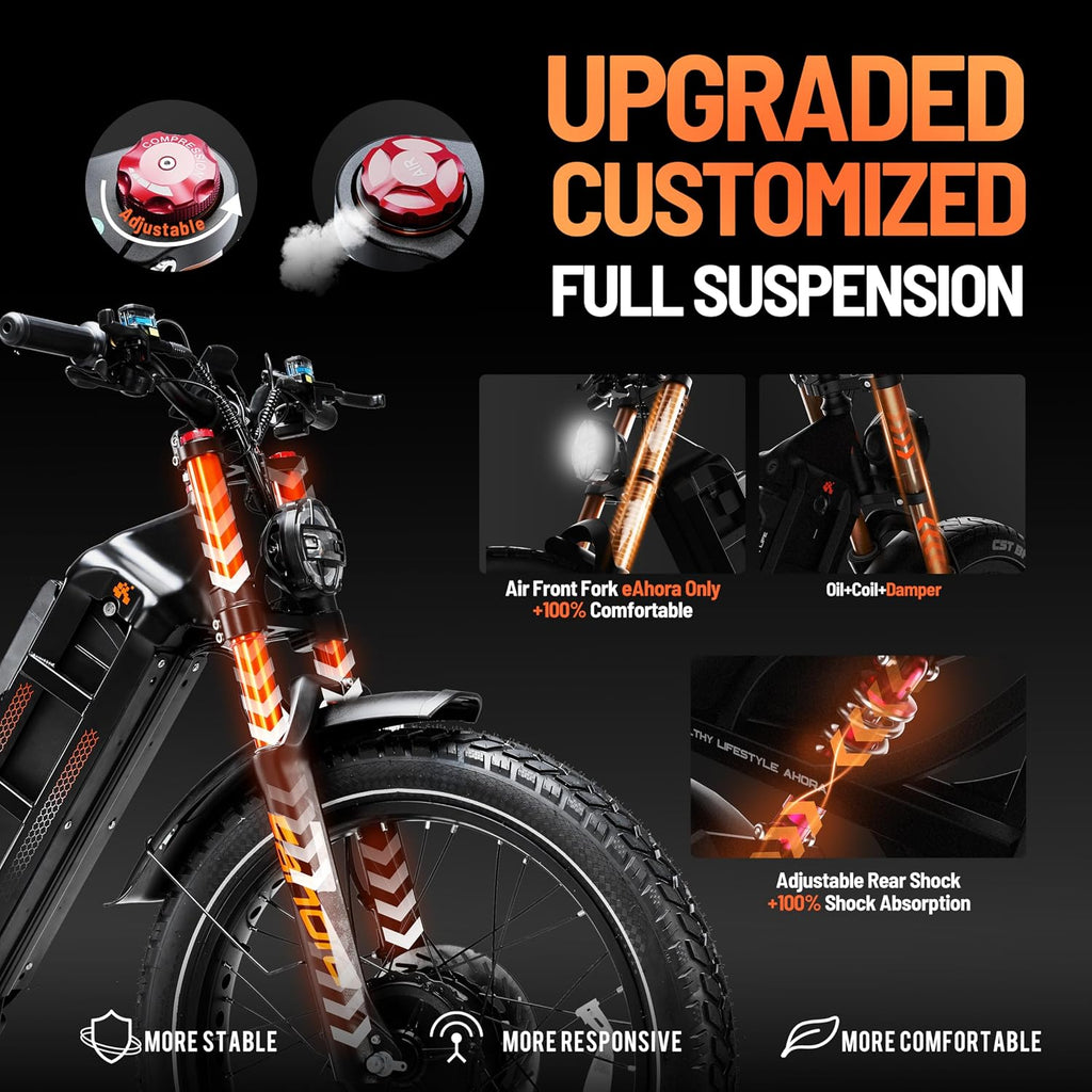 eAhora Romeo Pro 3 Electric Bike - [2026 Latest] 50MPH 5600W Dual Motor 60V 80AH 250Miles Long Range Ebike for Adults, 26' * 4.0 Fat Tire Fast Electric Mountain Bike Full Suspension Off-Road E-Bike