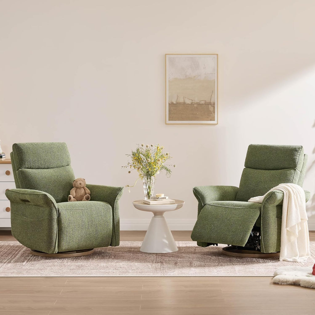 CHITA Power Recliner Chair, Electric Triple-Motor Swivel Glider Nursery Rocking Chair with Adjustable Power Headrest and Lumbar Support, GREENGARD Gold Certified, Solid Wood Base, Forest Green