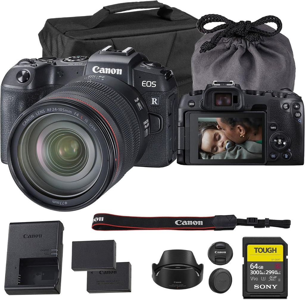 Canon EOS RP Mirrorless Camera with 24-105mm Lens – Full-Frame RF Camera with 26.2MP Sensor, 4K Video & Dual Pixel AF (3380C012) + 64GB Memory Card + LP-E17 Battery + Canon Shoulder Bag