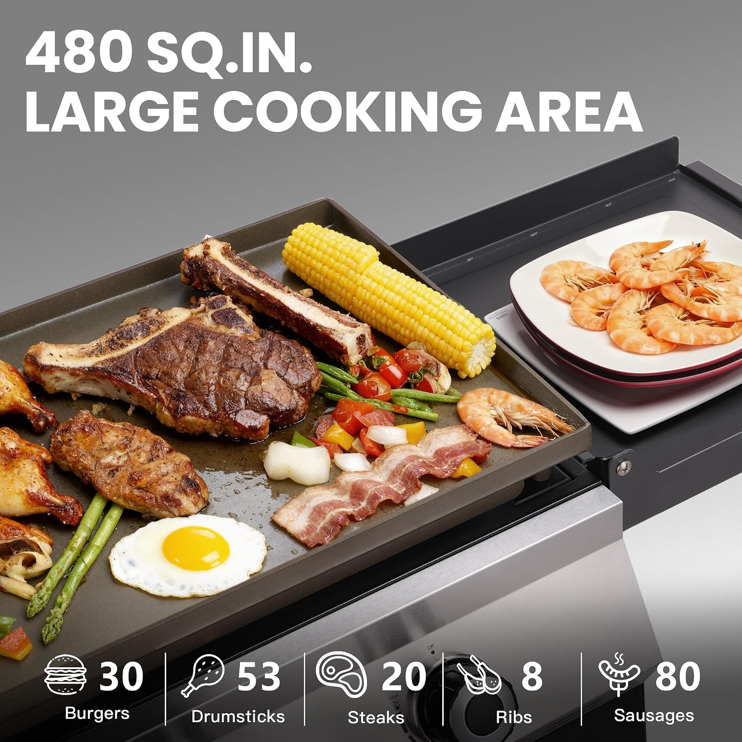 4-Burner Propane Gas Griddle, 40,000 BTU Outdoor Flat Top Propane Grill with 480 Sq In Cooking Area, Rolling Wheels & Folding Side Shelves for Camping, Tailgating & Backyard BBQ, Black
