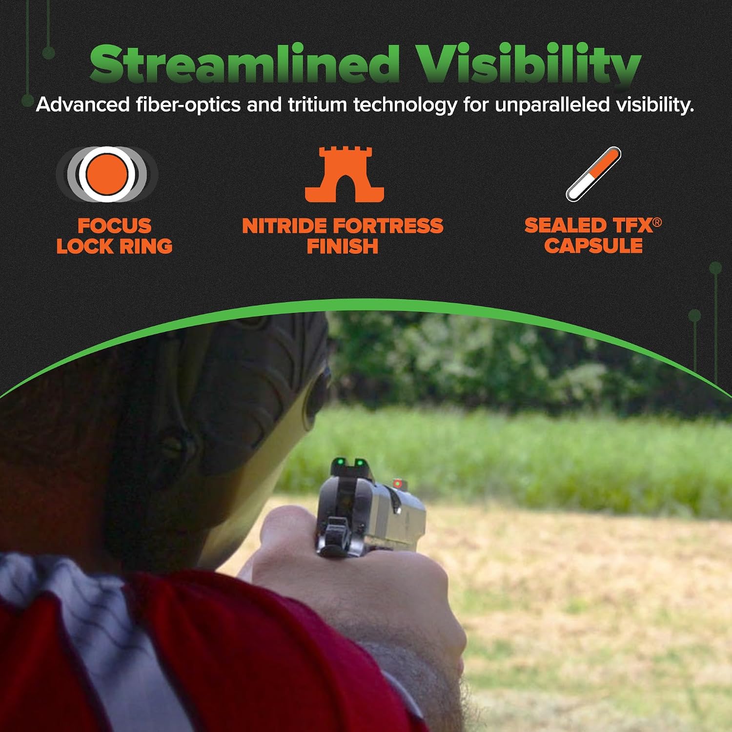 Truglo TFX PRO Handgun Sight, Glowing Shock Proof Tritium and Fiber Optic Night Sight for Handguns, Compact, Durable, and Snag Free Sight