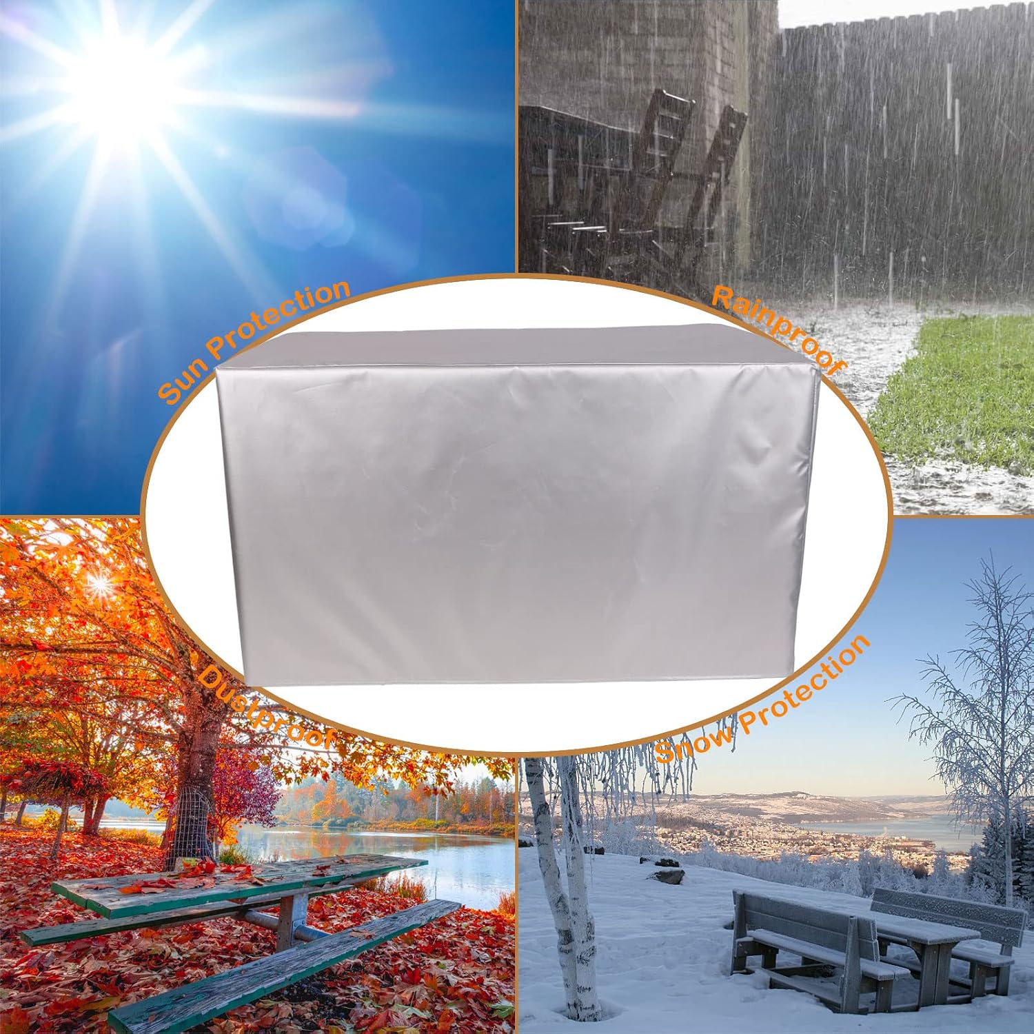 YSUEFIJO Large Garden Furniture Covers Waterproof 138x102x28in Silver Patio Furniture Cover Rectangle 420D Oxford Fabric Anti-UV Square Heavy Duty Dust Proof Garden Table Cover with Storage Bag