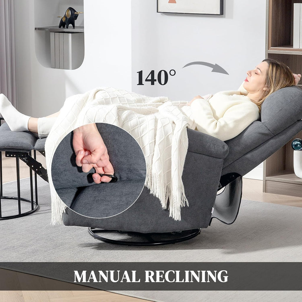HOMCOM Swivel Rocker Recliner Chair, Wide Glider Rocking Single Sofa with Pocket Spring, Footrest, Modern Fabric Overstuffed Reclining Chair for Living Room, Bedroom, Quick Assembly, Gray