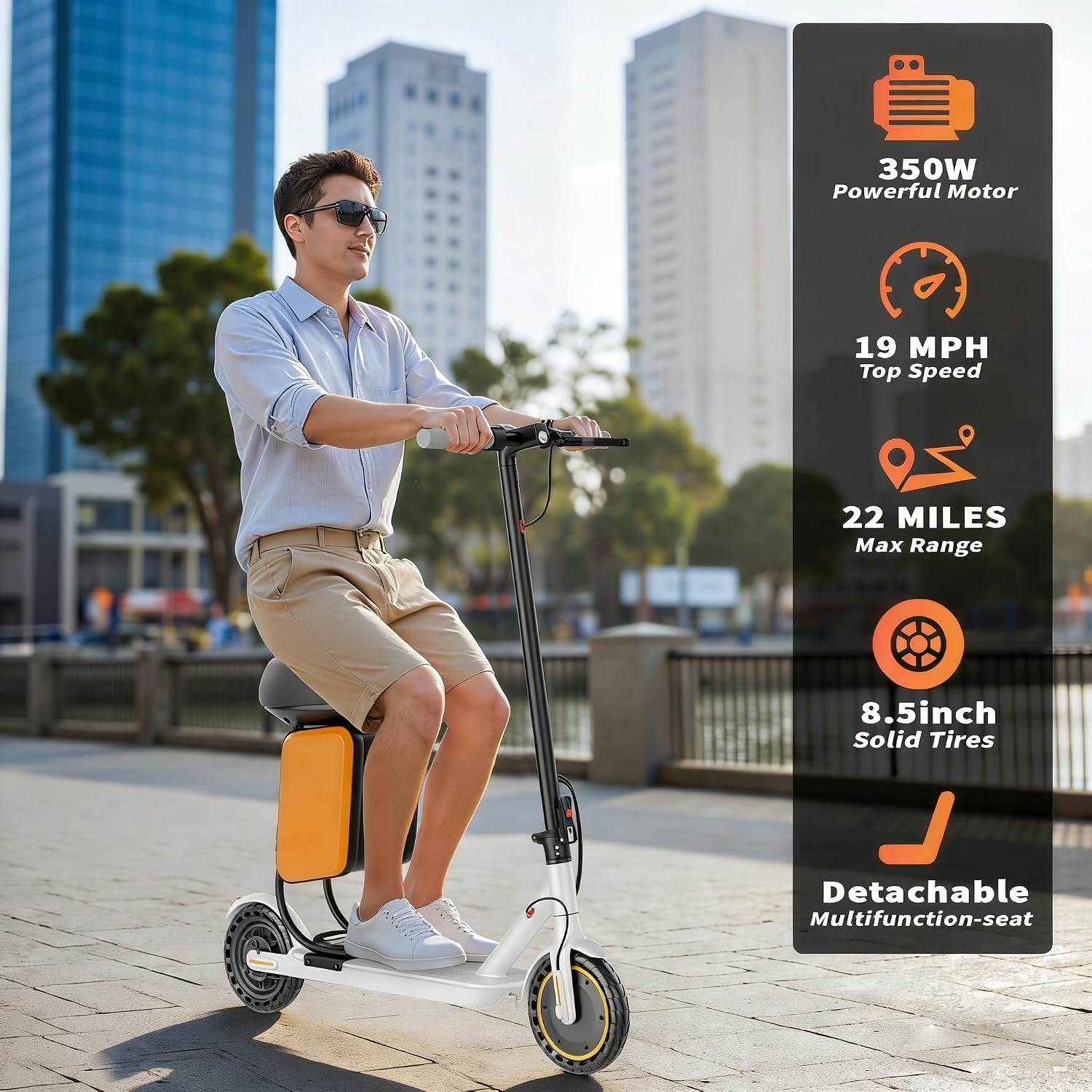 Qlaway Electric Scooter for Adults, 350W/500W Motor, 16-22 Miles Range, 8.5'/10' Solid Tires, Dual Braking & Suspension, Folding Portable Commuting E-Scooter with App