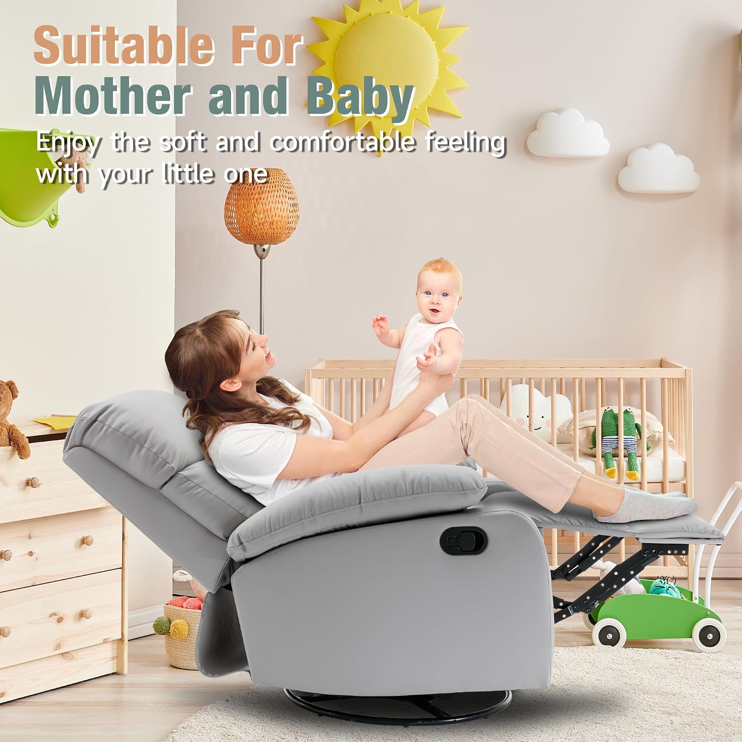 hzlagm Swivel Rocker Recliner, Rocking Chair Nursery, Small Rocker Recliners for Small Spaces, Living Room, Bedroom, Nursery, RV, Light Grey