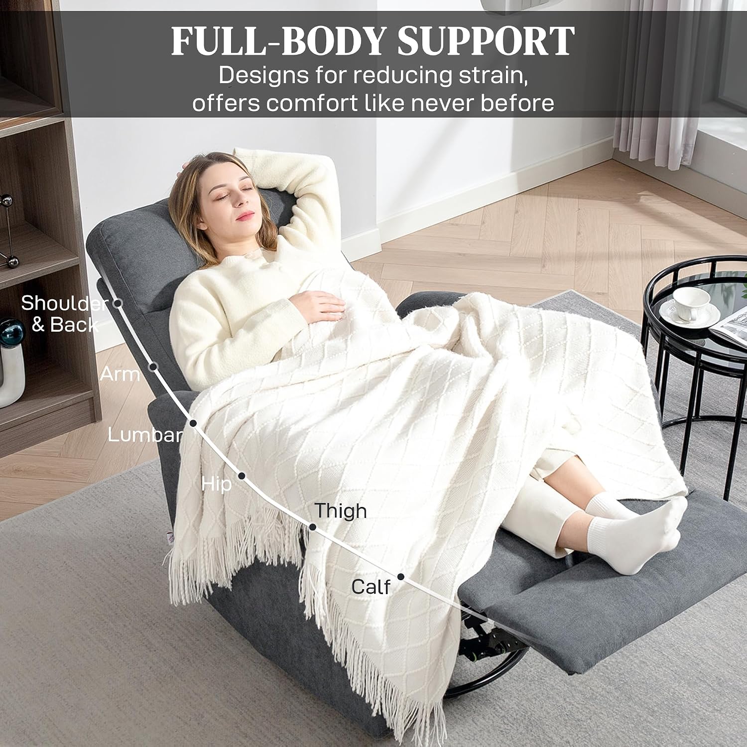 HOMCOM Swivel Rocker Recliner Chair, Wide Glider Rocking Single Sofa with Pocket Spring, Footrest, Modern Fabric Overstuffed Reclining Chair for Living Room, Bedroom, Quick Assembly, Gray