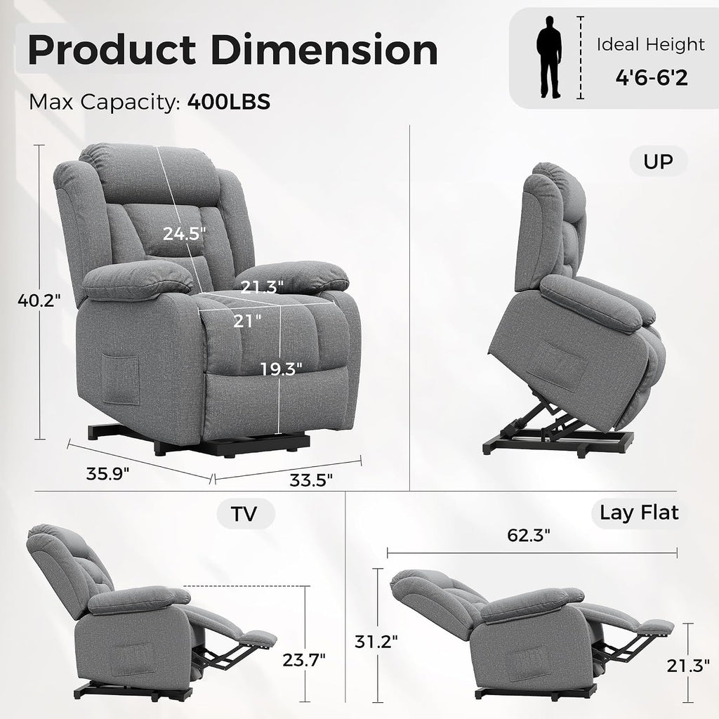 Amopatio Power Lift Recliner Chairs for Elderly Upgraded Living Room Reclining Chairs Indoor Lounge Chairs Single Sofa with Side Pockets and Remote Control for Bedroom