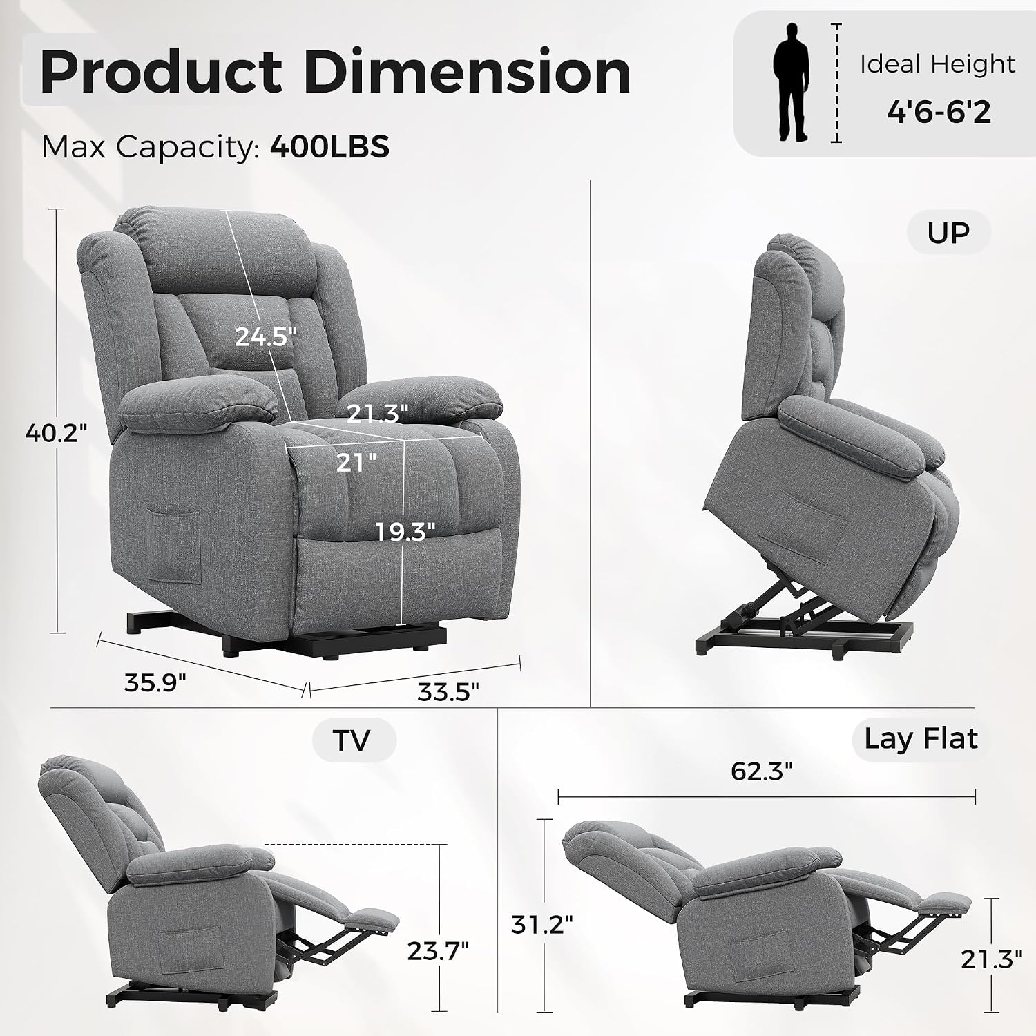 Amopatio Power Lift Recliner Chairs for Elderly Upgraded Living Room Reclining Chairs Indoor Lounge Chairs Single Sofa with Side Pockets and Remote Control for Bedroom