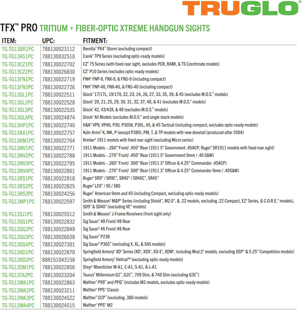 Truglo TFX PRO Handgun Sight, Glowing Shock Proof Tritium and Fiber Optic Night Sight for Handguns, Compact, Durable, and Snag Free Sight