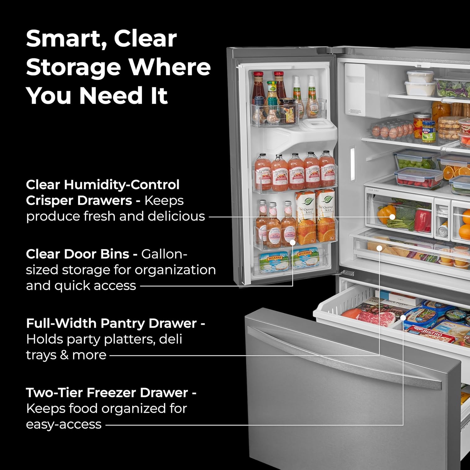 Kenmore 36' French Door Refrigerator with Freezer - Accela Chill, Adjustable Shelving, Dual Evaporator, ENERGY STAR Certified, 28.6 cu. ft. Capacity - Fingerprint Resistant Stainless Steel
