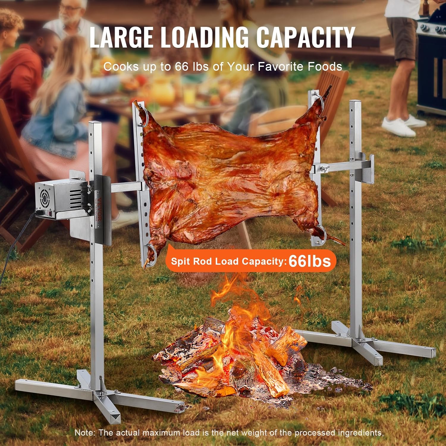 VEVOR Electric BBQ Rotisserie Grill Kit, 50 Inch 132 lbs Capacity, Automatic 52W Motor Height Adjustable Universal Roaster Stand, Stainless Steel Grilling Kit, Spit Rod with Heat Shield for Pig Lamb