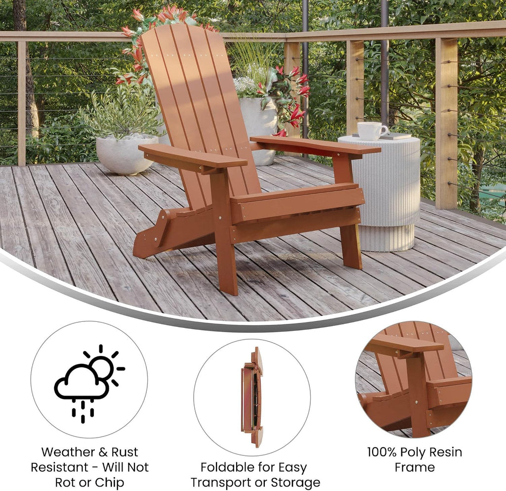Flash Furniture Savannah Poly Resin Wood Adirondack Rocking Chair - All Weather Red Polystyrene - Stainless Steel Hardware - Set of 2