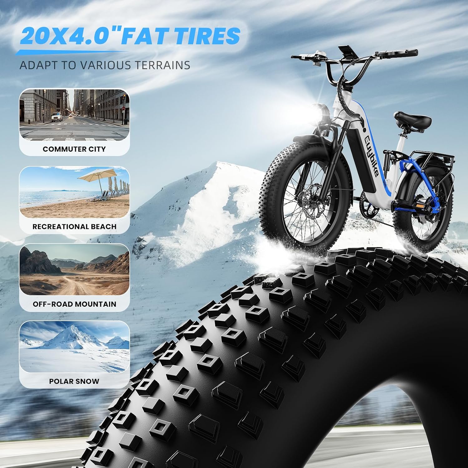 Electric Bike for Adults, 48V 20Ah Battery,1500W Peak Motor Step Thru Ebike 80+ Miles Max Range, 20x4.0 Fat Tires, Electric Mountain Bike for All Terrain, Ideal for Commute, Off-Road
