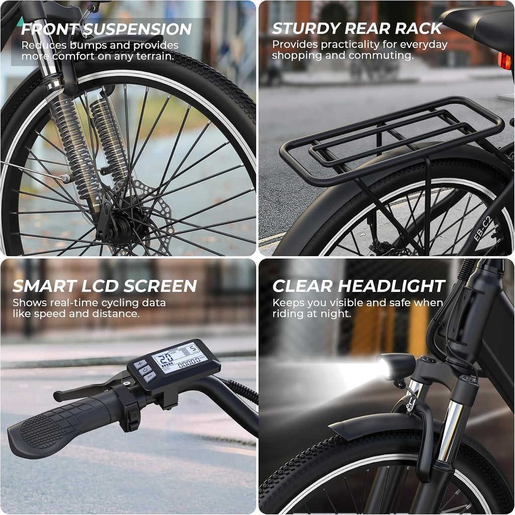 Electric Bike for Adults,26' Step-Thru EBike with 1000W Peak Motor,50 Miles 20MPH Adult Electric Bicycles with 48V Internal Removable Battery, Adjustable Stem,7 Speed,UL 2849 Certified