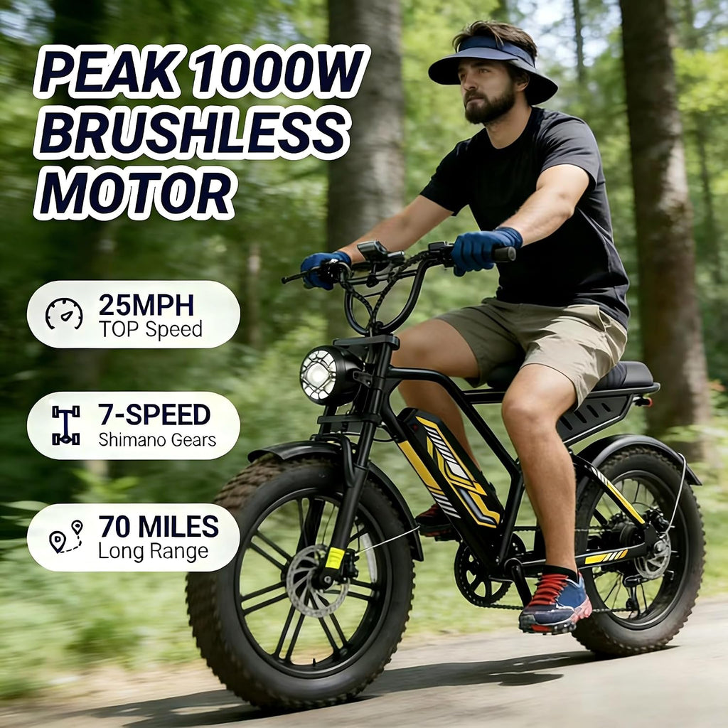 Moped Style Electric Bike for Adults-20 x 4.0 Fat Tire Ebike, Peak 1000W Motor, NFC & Password Unlock, Long Seat, 48V 18.2Ah Battery, Up to 28 MPH, UL 2849 Certified