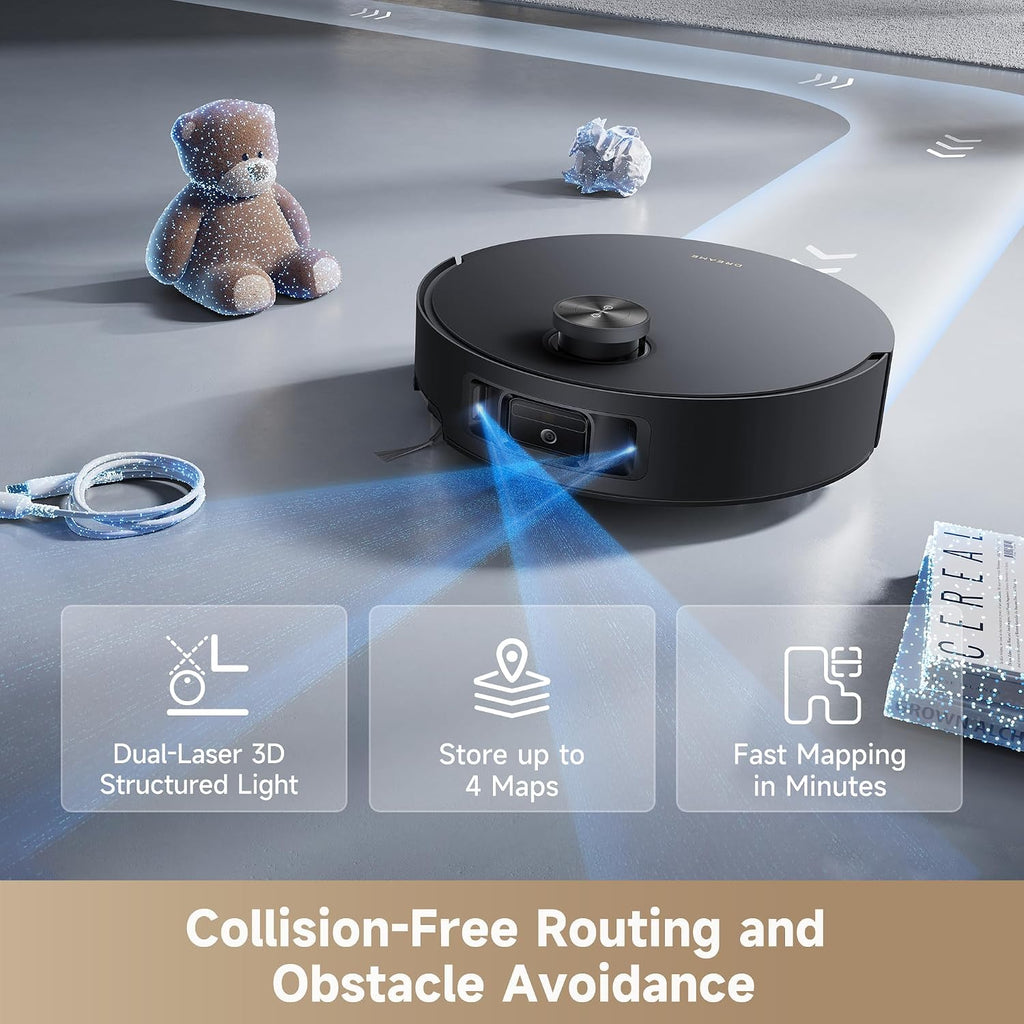 DREAME Aqua10 Roller AE Robot Vacuum, Roller Mop Fresh Water Mopping, Carpet-Safe Roller Guard, Auto-Empty, 30,000Pa Suction, 212℉ Hot Water Mop Washing, Hot Air Drying, 100% Detangling, Voice Control