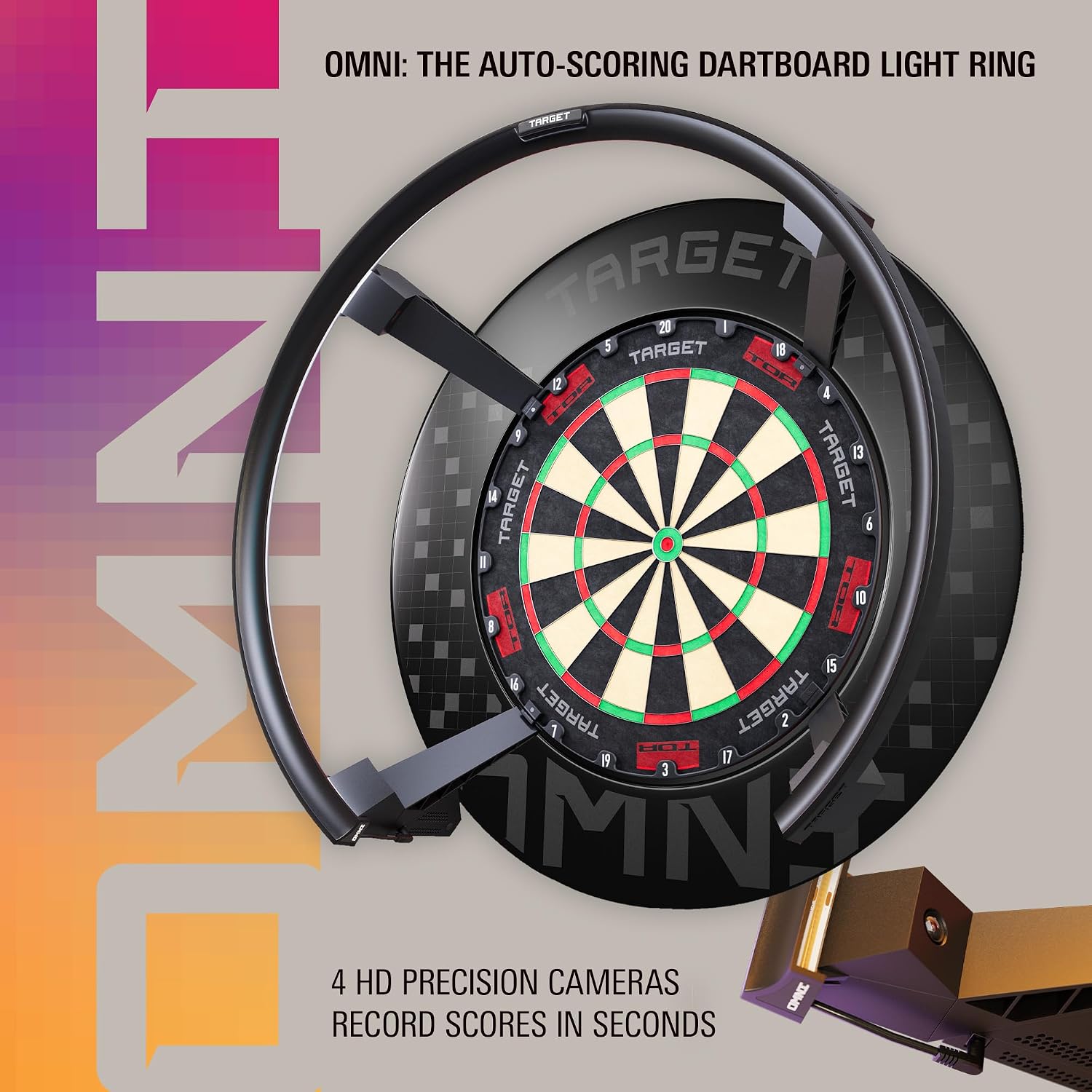 Target Darts Omni-Ring: LED Lighting & auto Scoring for dartboards. Includes Scoring cam, Magnetic Board Light, Catch Ring Light. Also in Ultimate Home Bundle.