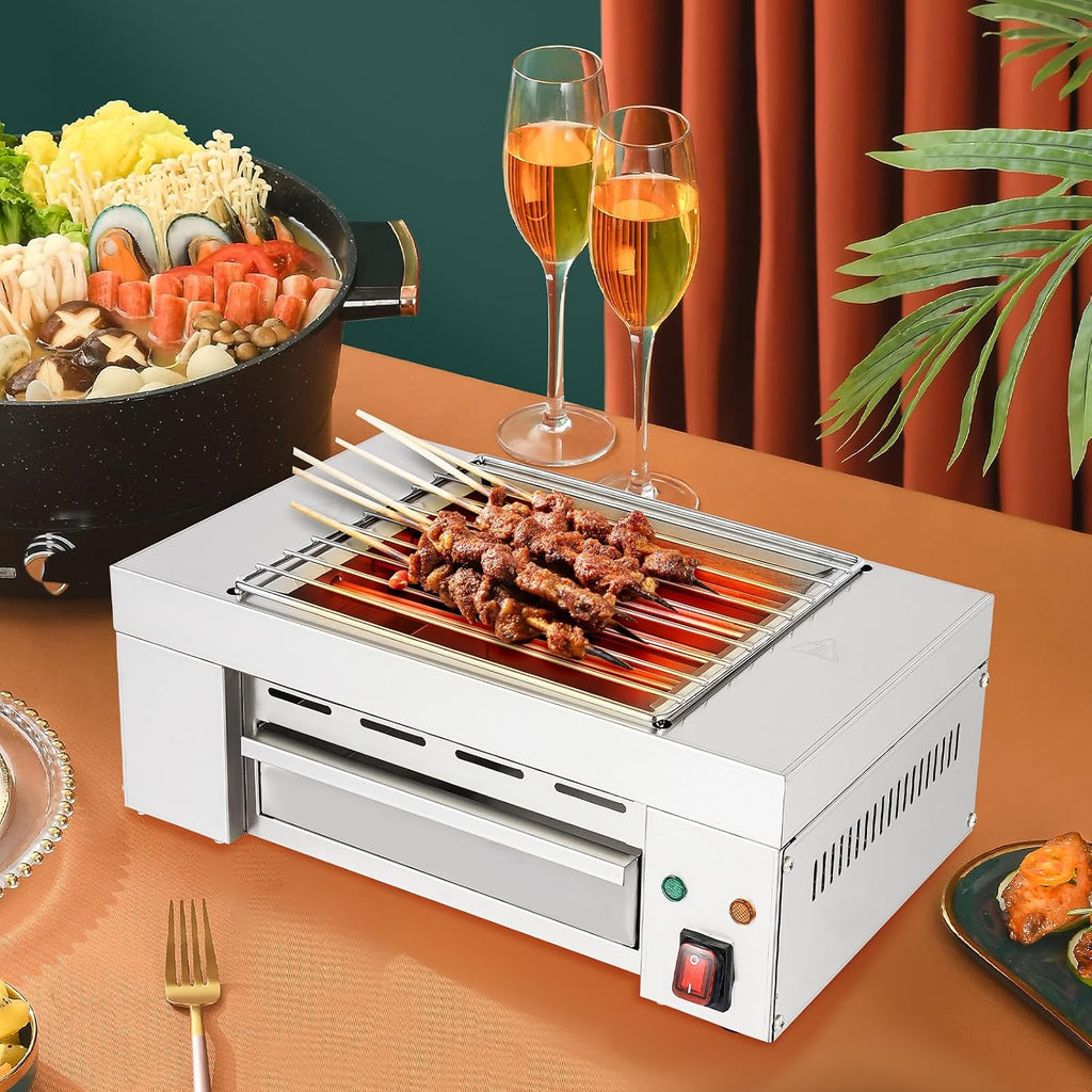 Electric Indoor Outdoor Grill 1500W Countertop BBQ Grill Removable Smokeless Grill Barbecue Oven Grill, Stainless Steel Drip Tray, Temperature Adjustment for Party Cooking Home Commercial