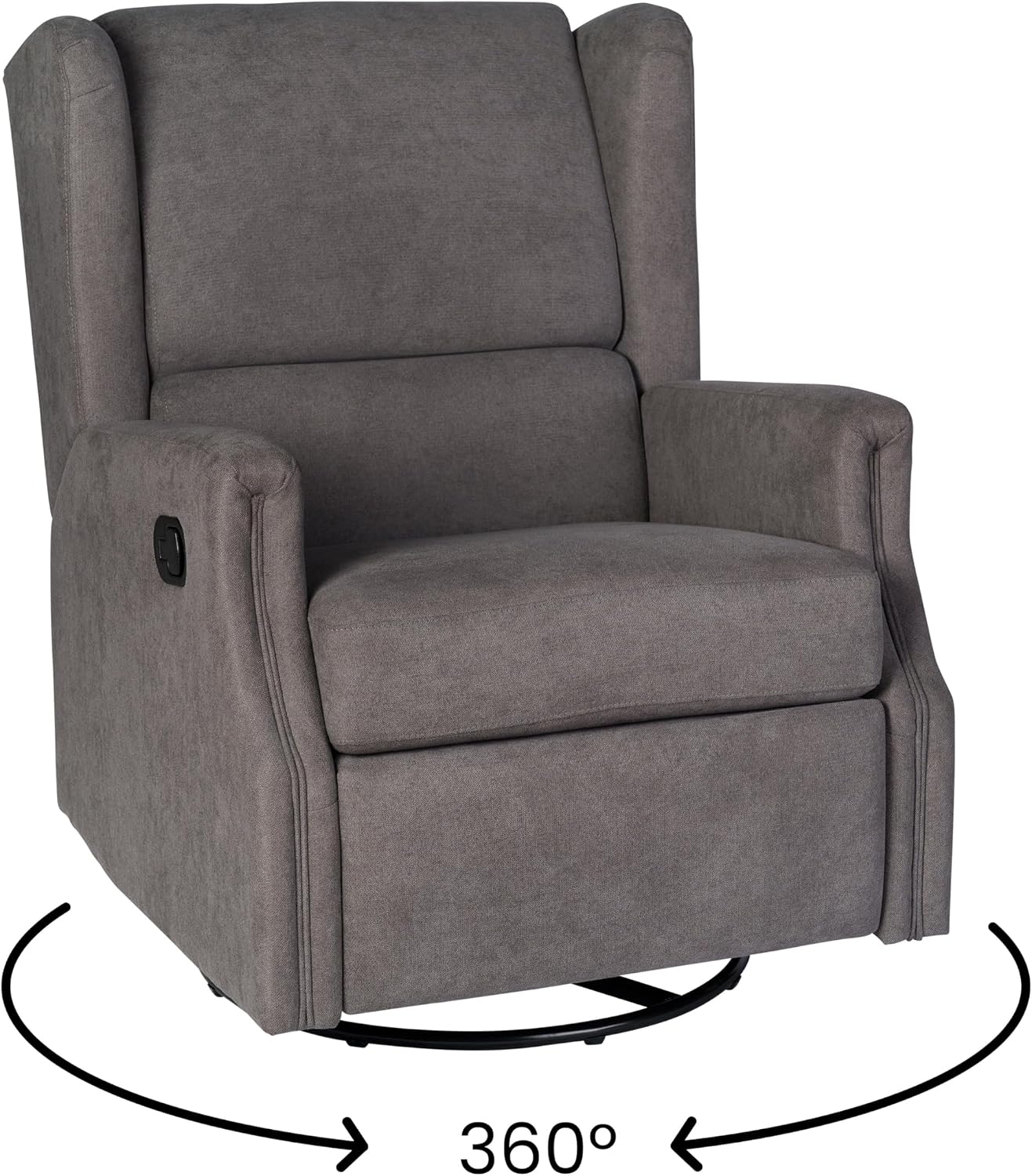 Flash Furniture Omma Swivel Glider Rocking Recliner, Manual Wingback Recliner with 360 Degree Swivel, for Living Room, Bedroom, or Nursery, Upholstered, Dark Gray