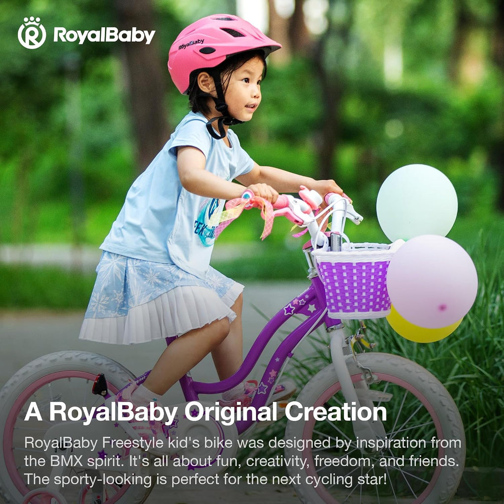 RoyalBaby Stargirl 12 Inch Kids Outdoor Bicycle with Accessory Basket, Bell, Thick Wheels, and Safety Training Wheels for Ages 2-4, Purple