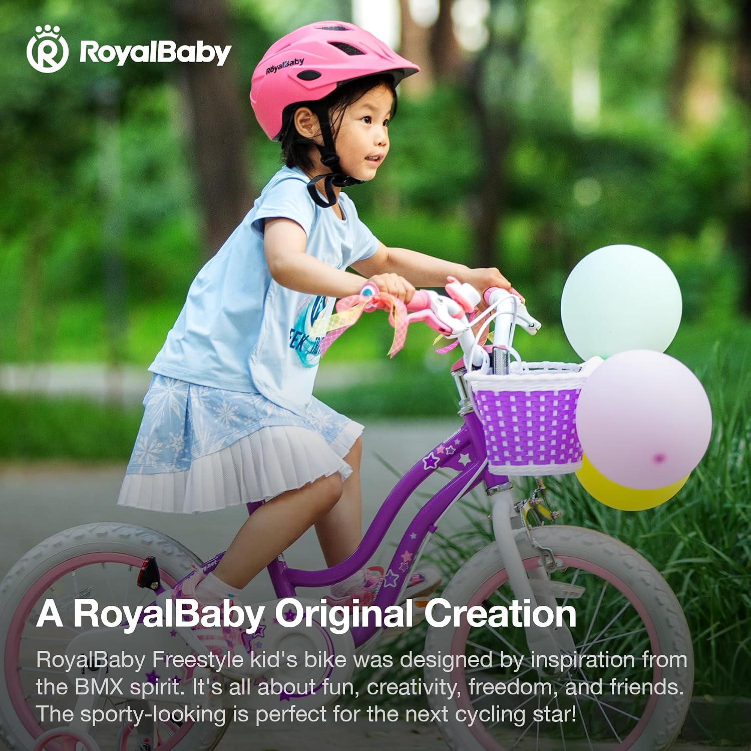 RoyalBaby Stargirl 12 Inch Kids Outdoor Bicycle with Accessory Basket, Bell, Thick Wheels, and Safety Training Wheels for Ages 2-4, Purple