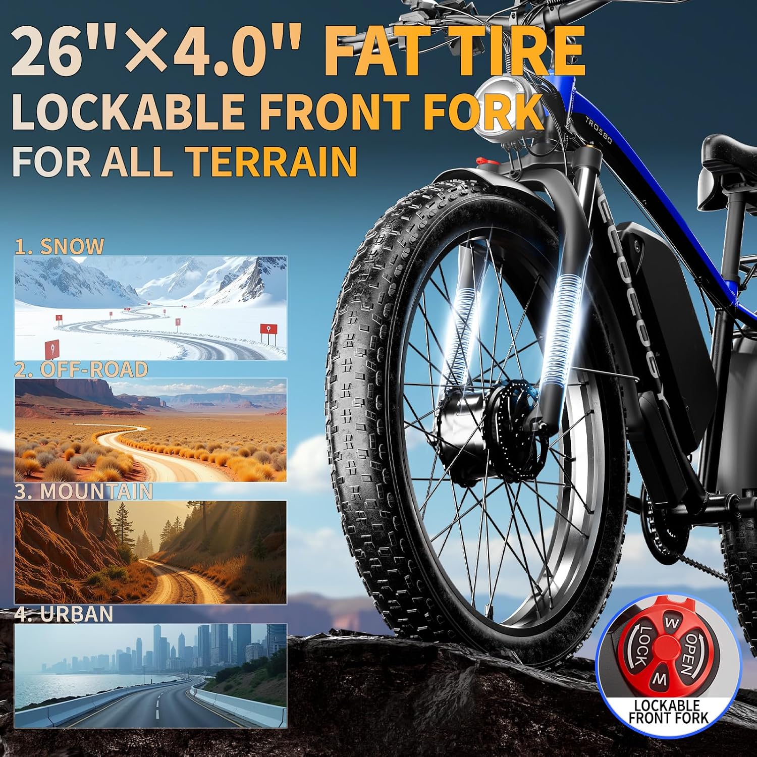 Dual Motor Electric Bikes for Adults, 6000W Peak Ebike, 52V 32Ah, Max 40-45 M P H &100 Miles E-Bike, Hydraulic Disc Brake, 26' Fat Tire Off Road Snow Mountain E-Bikes, 7-Speed Pedal Assist