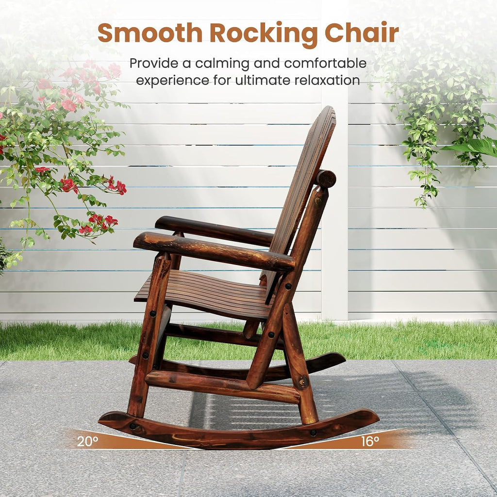 Tangkula 2-Person Wood Outdoor Rocking Chair, Outside Adirondack Rocker with High Back and Slatted Seat, Oversized Porch Rocking Chair for Balcony, Garden, Backyard, Patio