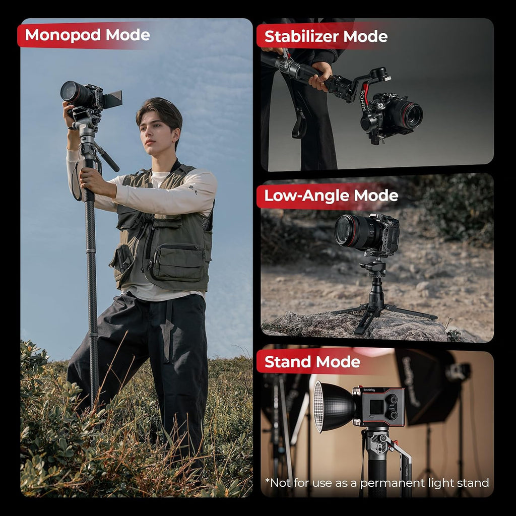 SmallRig 175cm / 68.9' Carbon Fiber Video Monopod for Camera, Compact Camera Monopod with One-Button Lift & Lock, Max. 5kg Playload Fluid Head Fits for DJI RS and for MFT 501L