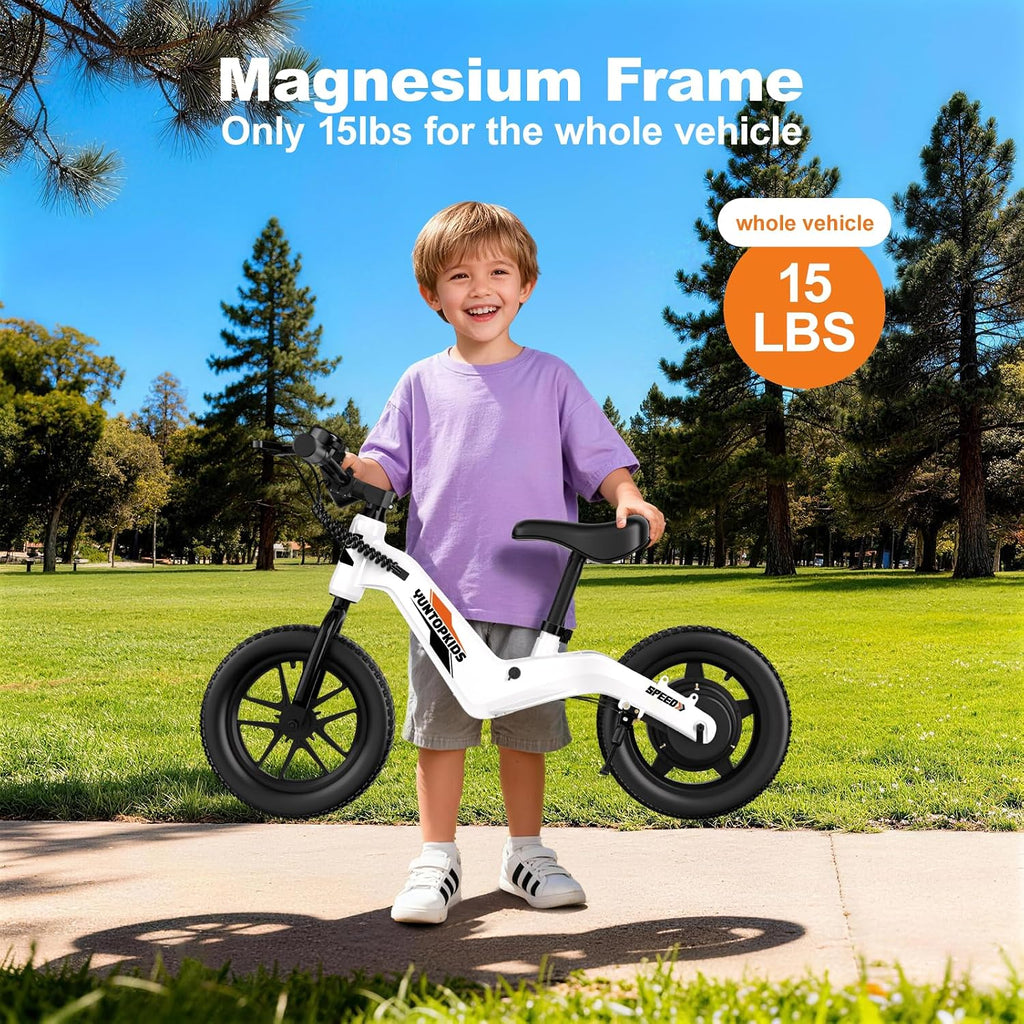 YunTopKids Electric Balance Bike for Kids Ages 3-5, 12 Inch Tires,Safe Start,3 Speeds up to 9.3 MPH,LCD,180W 24V Kids Electric Bike with Adjustable Seat,Fast Charger,LED Light