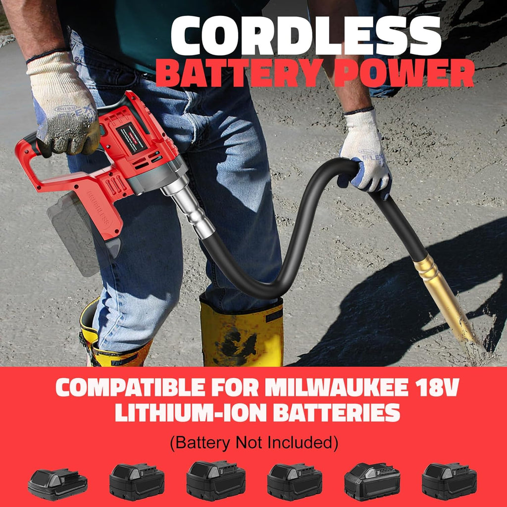 LIVOWALNY Handheld Concrete Vibrating Tool Compatible with Milwaukee 18V Battery (No Battery), 600W Cordless Electric Concrete Vibrator with 3.8ft Shaft Rod, 6000RPM Portable Vibrarator Remove Bubble