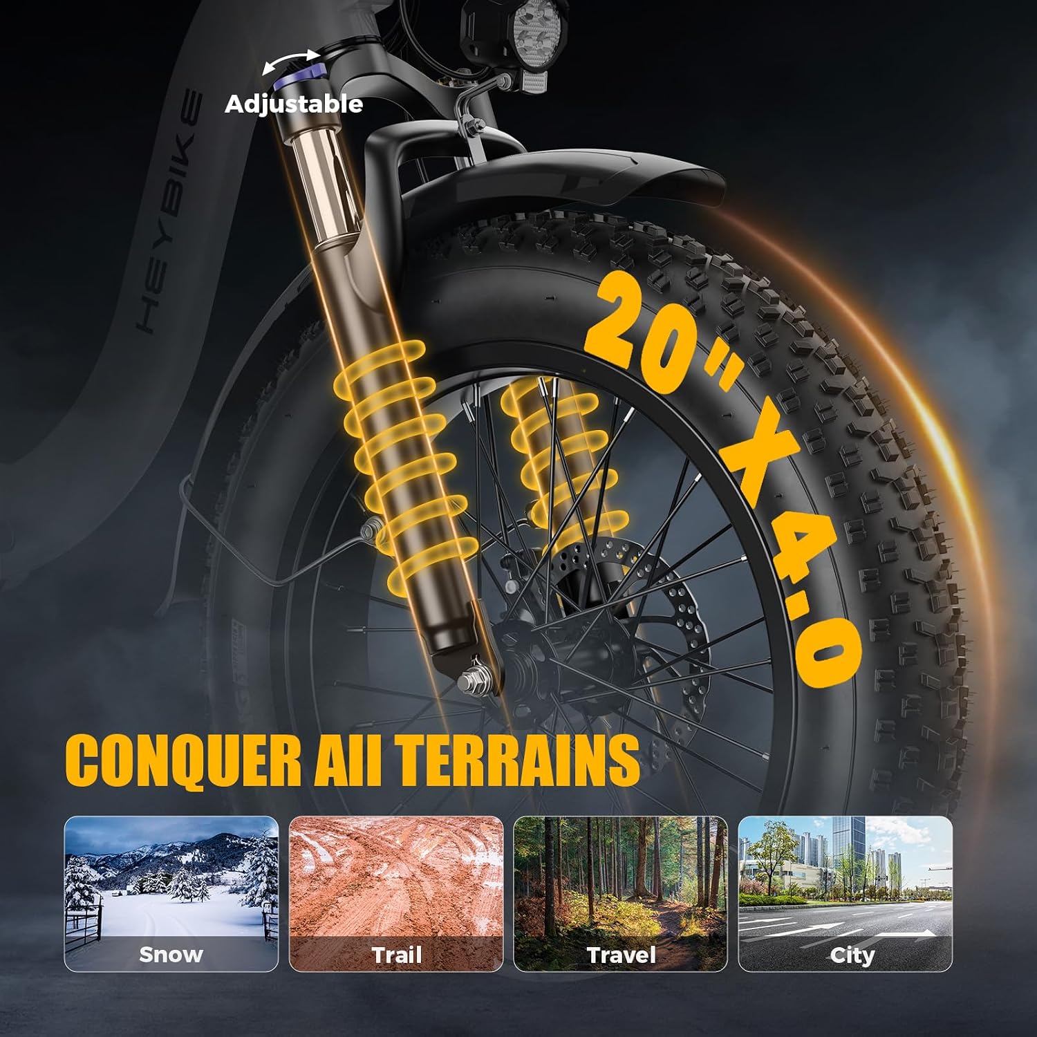 Heybike Ranger 2.0 Foldable Electric Bike for Adults, 20'*4 Fat Tire Ebike with 1400W Peak Motor, 28 MPH Max Speed, 600Wh Removable Battery, Up to 65 Miles Range, Front Suspension Step-Thru E Bike