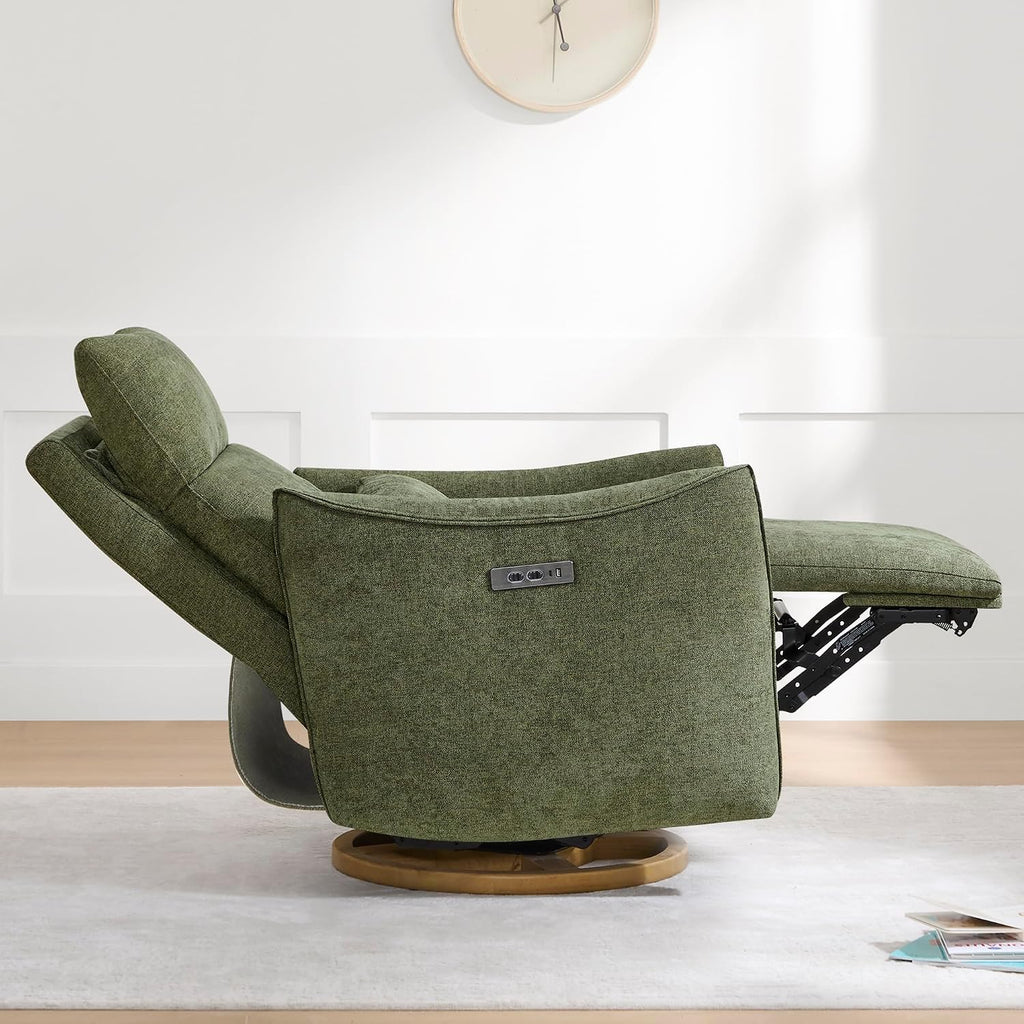CHITA Swivel Rocker Recliner Chair, Power Nursery Glider Recliner, Nursery Rocking Chair with Adjustable Power Headrest, FSC Certified, Solid Wood Base, Moss Green