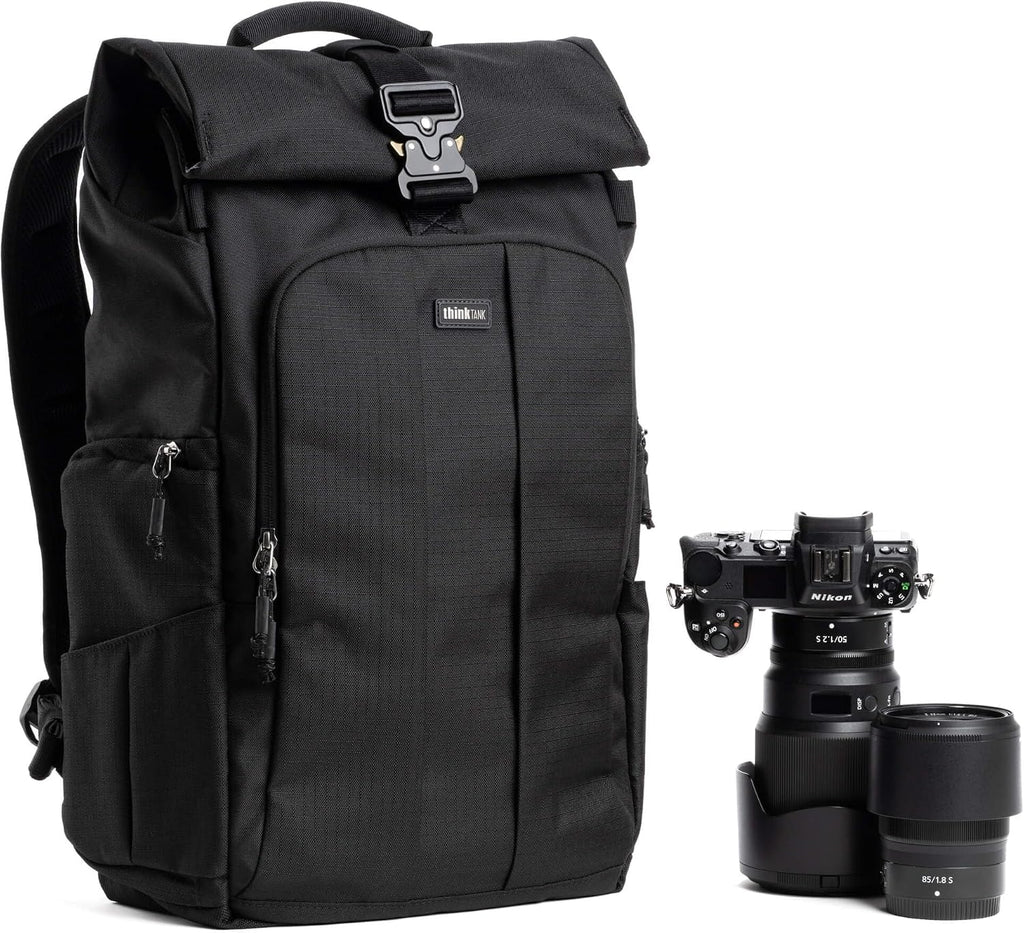 Think Tank FocusPoint 30L RollTop Camera Backpack - Asphalt Black: Expandable Travel & Camera Backpack with Laptop Sleeve, Quick Side and Back Access, Rain Cover – Versatile Photography & Travel Bag