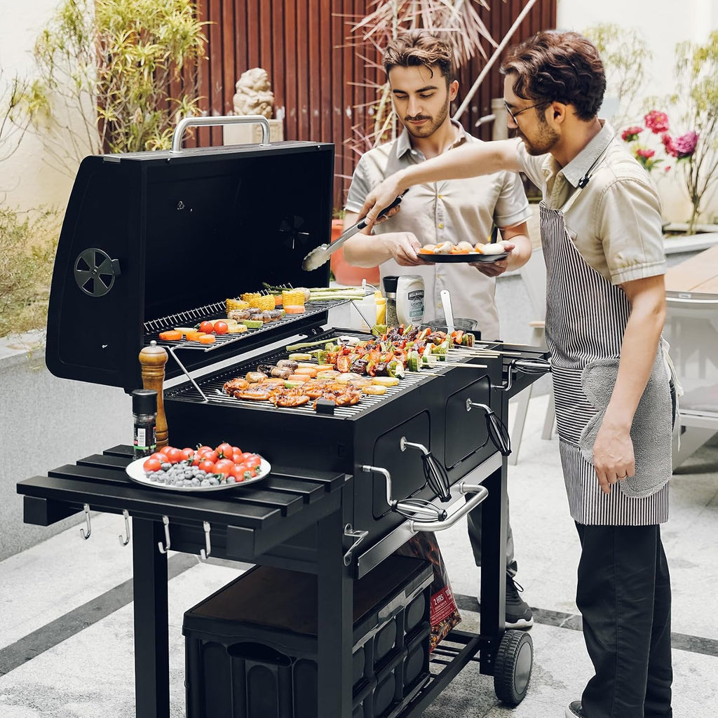 ONLYFIRE GRILLS Large BBQ Charcoal Grill with Cart & 2 Liftable Charcoal Trays, 794 SQ.IN Cooking Area, Heavy Duty Outdoor Barbecue Grill with Foldable Side Tables, Wheels & Cover, GS339