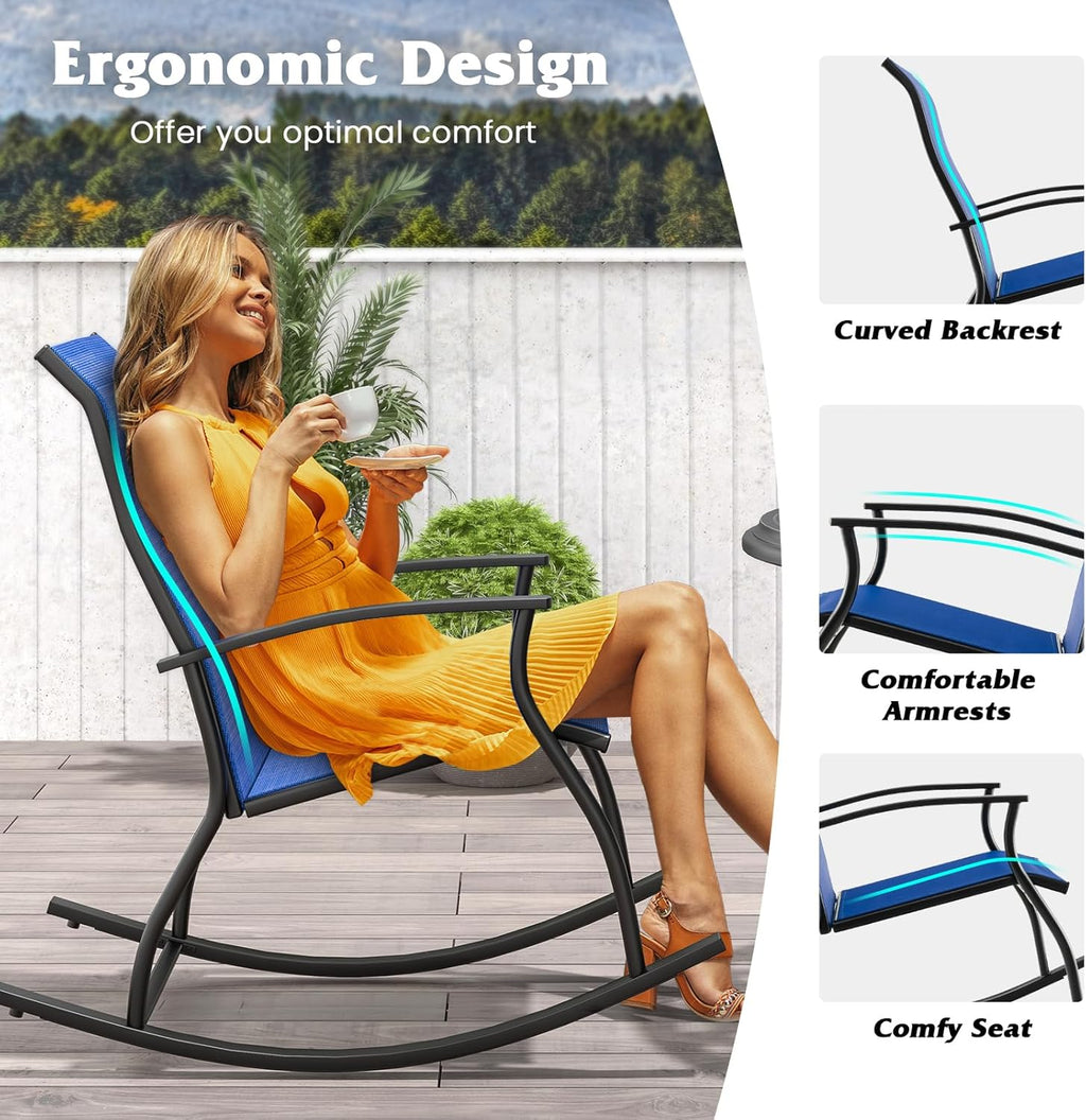 Giantex Outdoor Rocking Chair Set of 4 - Patio Rocking Chairs w/Breathable Backrest, Sturdy Metal Frame & Safe Ergonomic Design, Smooth Armrest, Cozy Fabric Rocker for Backyard, Poolside, 330 lbs