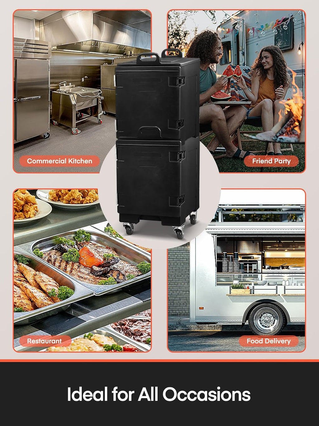 Hot Box for Catering, 82QT Portable Food Warmer w/Wheels, LLDPE Insulated Food Pan Carrier, Food Box Carrier w/Double Buckles, Handles, Stackable Food Warmer Box for Parties Buffet, Restaurant