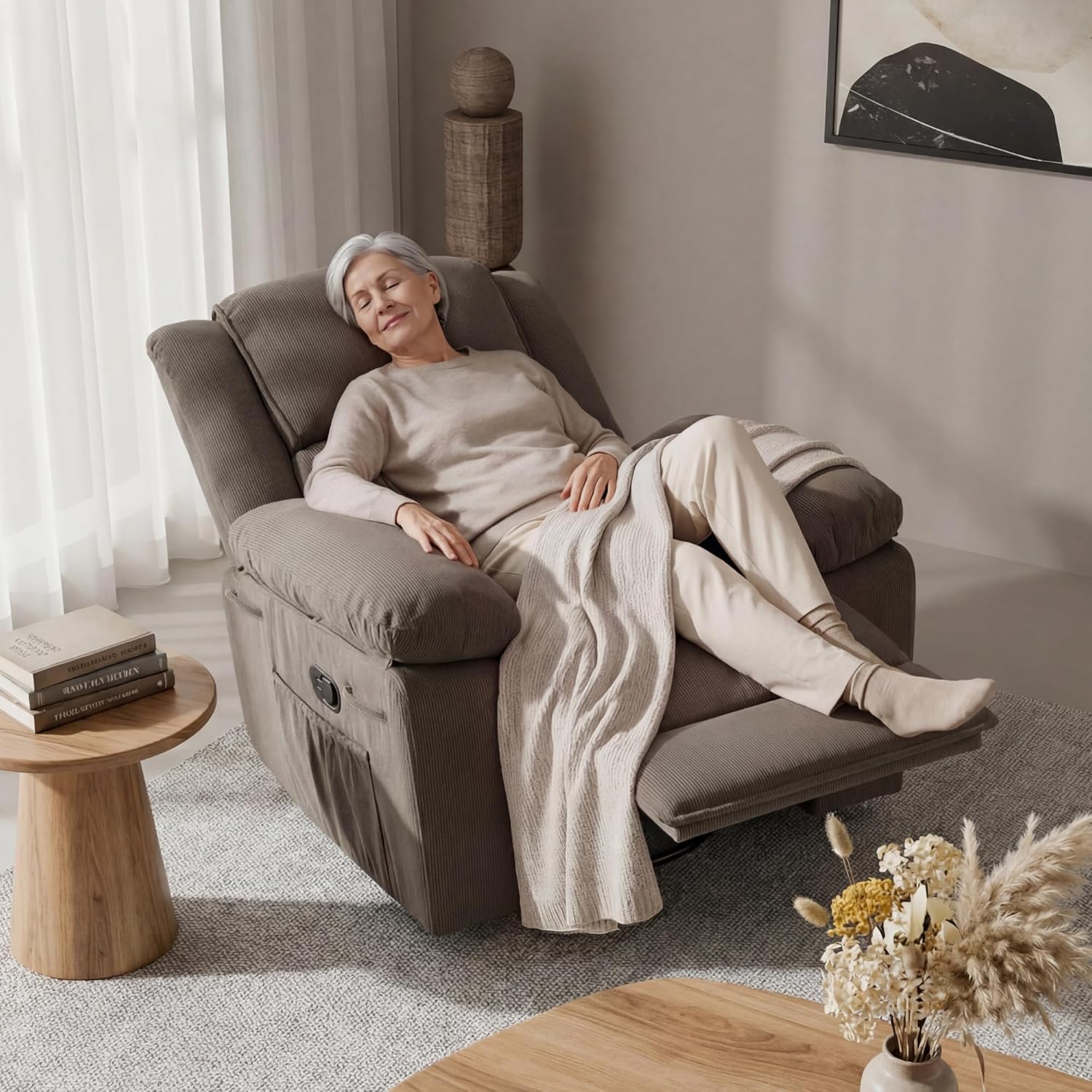 FLEXISPOT XRC2 360° Swivel Rocker Recliner for Adults, Rocking Glider Chair with Massage and Heat, Small Swivel Recliner for Living Room Bedroom Nursery, Grey